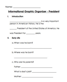 Preview of Informational Writing Graphic Organizer - President