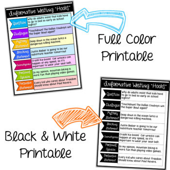 informational writing hooks anchor chart by