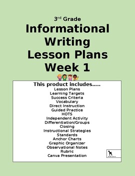 Preview of 3rd Grade Informational Writing Lesson Plan- Week 1