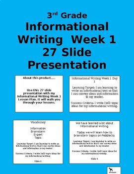 Preview of Informational Writing Lesson Plan Week 1- Daily Presentation