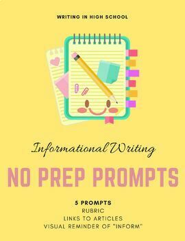Preview of Informational Writing Prompts, Articles, Rubric | Hybrid, In-Person, Virtual