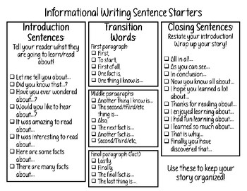 sentence starters for informative essays