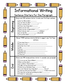 Preview of Informational Writing Sentence Starters/Graphic Organizer