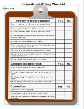 Preview of Informational Writing Student Checklist