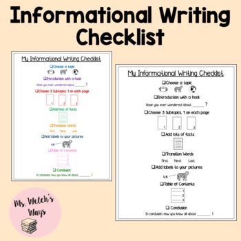 Preview of Informational Writing Student Checklist
