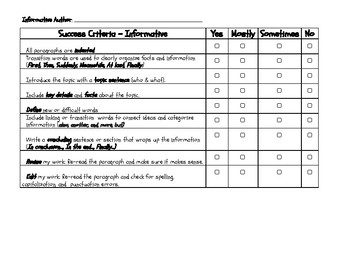 Preview of Informational Writing Success Criteria