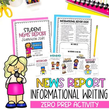 Preview of Informational Report Writing Lesson Plans | Creative Writing | News Team Theme