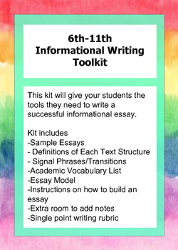 Preview of Informational Writing Toolkit Text Structure   Text Dependent Student kit