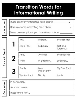 Preview of Informational Writing - Transition Words