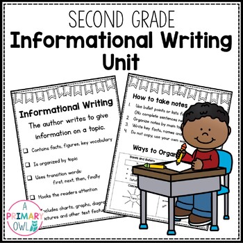 Preview of Informational Writing Unit SECOND GRADE graphic organizers posters writing book