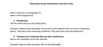 Preview of Informative Essay Performance Task Plan