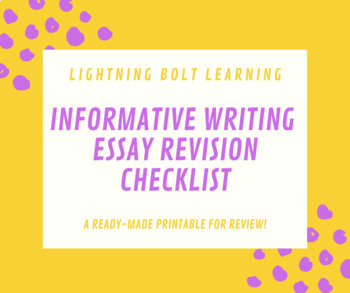Preview of Informative Essay Writing Revision Checklist