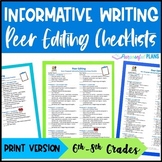 Informative/Explanatory Writing Peer Editing Checklist CCS
