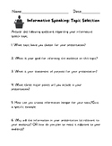 Informative Speaking Topic Selection Worksheet