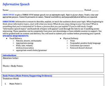 Preview of Informative Speech + Rubric