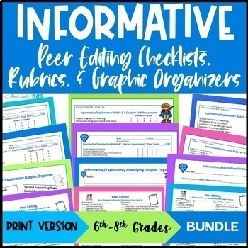 Preview of Informational Writing BUNDLE Rubrics, Graphic Organizers, Peer Editing Templates