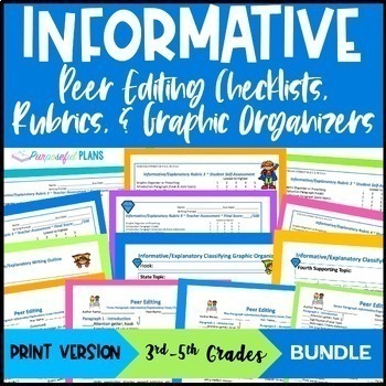 Preview of Informational Writing BUNDLE Rubric, Graphic Organizer, & Peer Editing Templates