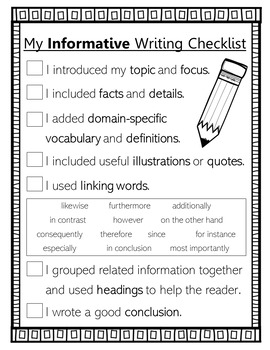 Informative Writing Checklist (5th grade standards-aligned) - PDF and ...