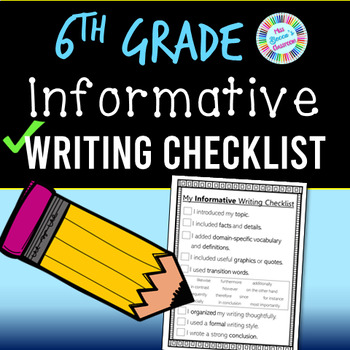 Preview of Informative Writing Checklist (6th grade standards-aligned) - PDF and digital!!