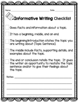 Preview of Informative Writing Checklist, Expository Writing, ANY Topic