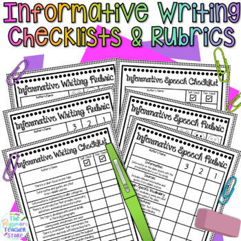 Preview of Informative Writing Essay or Presentation Rubric & Checklist Assessment Tool