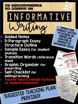 Preview of Informative Writing:  Guided Notes, Outlines, Sample Texts & More