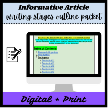 Preview of Informative Writing | Informative Article Writing Stages Outline