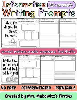 Preview of Informative Writing Prompts For Differentiation - First Grade