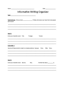 Preview of Informative Writing Scaffolded Graphic Organizer