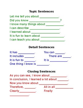 sentence starters for essays 5th grade