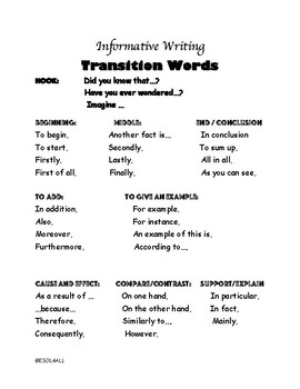 transition words for a informative essay