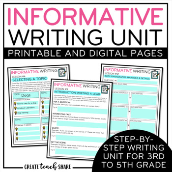 Preview of Informative Writing Unit | Print & Digital | Google Slides | Writing Prompts