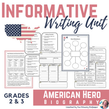 Preview of American Heroes Informational Writing Unit for 3rd-5th Grade