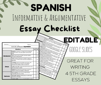 Preview of Informative and Argumentative Essay Checklist (Spanish)
