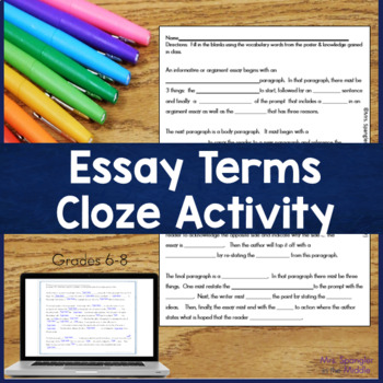 Preview of Informative and Argumentative Essay Structure and Terms Review for Middle School