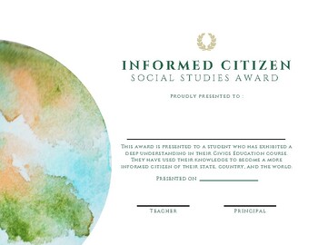 Preview of Informed Citizen: Social Studies Award