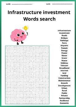 Preview of Infrastructure investment words search puzzles worksheets