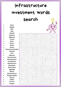 Preview of Infrastructure investment words search puzzles worksheets activity