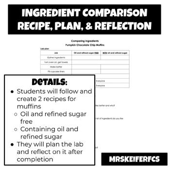 Preview of Ingredient Comparison Lab, Plan, & Reflection | Nutrition | Culinary | FCS
