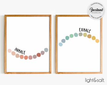 Preview of Inhale exhale print, Set of 2 prints, Therapy office decor, mindfulness poster