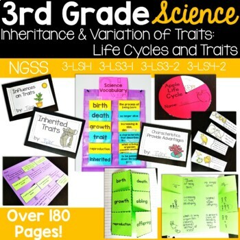 Preview of 3rd Grade Inherited Traits Worksheets Plant & Animal Life Cycle Activities NGSS