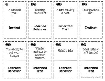 Inherited Traits, Learned Behaviors, and Instincts Dominoes Game