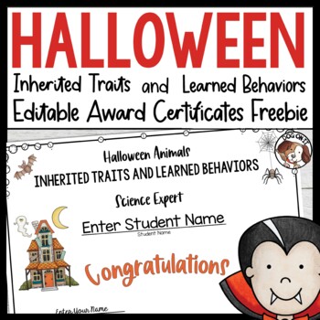 Preview of Inherited Traits and Learned Behavior Award Certificates Halloween Freebie