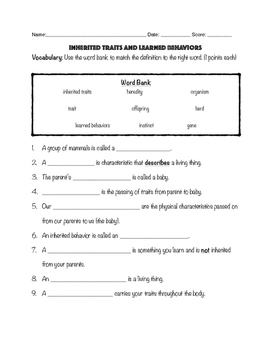 Preview of Inherited Traits and Learned Behaviors Assessment