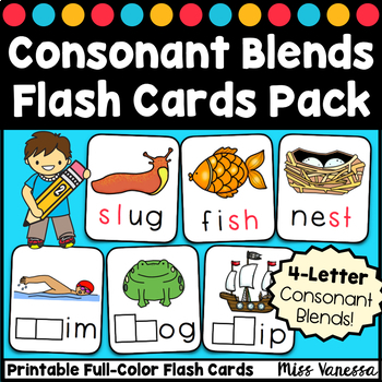 Preview of Initial And Final Consonant Blends Printable Flash Cards - Color Set