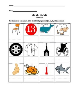 Preview of Initial Beginning Digraph Worksheet (SH CH TH WH)