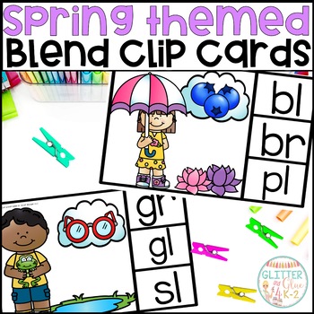 Preview of Spring Themed Initial Blend Clip Cards - Literacy Centers, Task Boxes, & More