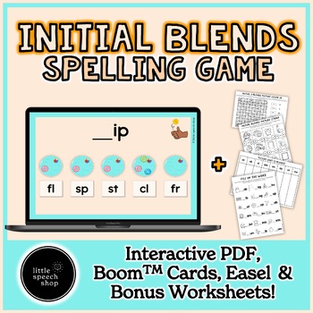 Preview of Initial Blends - Interactive PDF Spelling Game Boom Card, Worksheets, Easel