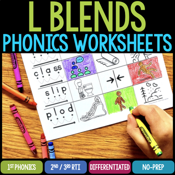 Preview of Initial Blends L-Blends Worksheets & Activities (No-Prep Phonics Worksheets)