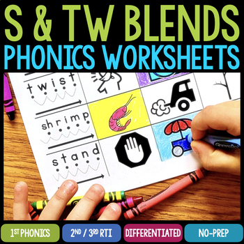 Preview of Initial Blends S-Blends & TW Worksheets & Activities No-Prep Phonics Word Sorts